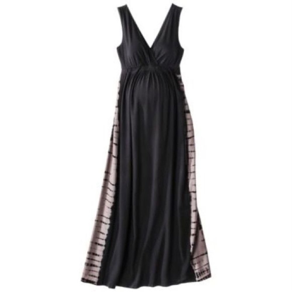 Liz Lange Maternity Maxi sleeveless faux wrap empire goddess dress tie dye XS